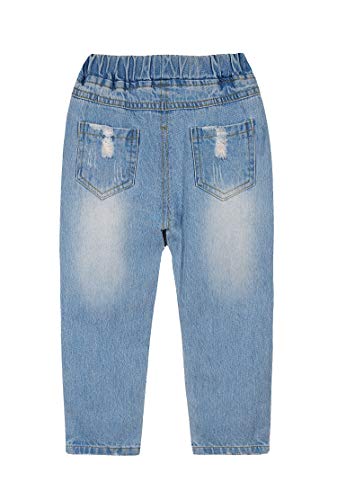 Kidscool Space Calça jeans masculina rasgada com orifícios e cintura elástica lavada de algodão enve