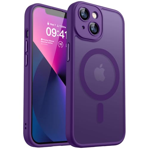 CANSHN Magnetica Cover per iPhone 13 Mini(5.4 Pollici), [Protezione Completa Della Fotocamera] Custodia Traslucida Opaca Protettiva Sottile Antiurto,Viola Profondo