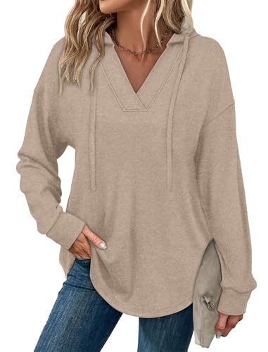 Image of Sampeel Hoodies for Women Trendy Fall Fashion 2025 V Neck Oversized Sweatshirt Plus Size Tops Clothes