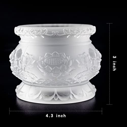 Qinlang Small White Glass Buddha Incense Burner Bowl, Buddhist Suppliers, 4.3 Inches #TOP4