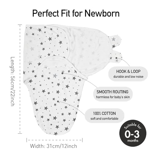 Image of GLLQUEN BABY Swaddles for Newborns 0-3 Months, Adjustable & Easy Fastener | 3-Pack, Organic Cotton Swaddle, Womb-Like Nursery Swaddling Blanket reduces startle reflex, soft and skin-friendly fabric