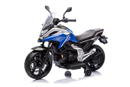 Kidix Honda NC750X Elektro Kindermotorrad, Rot-Schwarz, 2x25W Motor, 3-6 km/h, mit LED-Scheinwerfer, Stützrädern, CVT-System, für 3-5 Jahre, 107x46x75 cm (Blau)