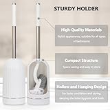 Toilet Brush, Toilet Brushes with Holders, Curved Toilet Brush with Edge Cleaner, Stainless Steel & Plastic Handle, Loo Brush Replacement Heads, Bathroom Cleaning Brush (1, White) - Image 4