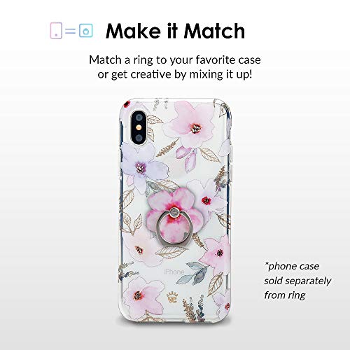 Image of Velvet Caviar Cell Phone Ring Holder - Finger Ring & Stand - Improves Phone Grip Compatible with iPhone, Galaxy and Most Cases (Except Silicone /Leather) - Pink Flower