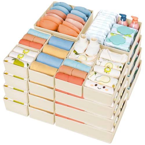 Image of DIMJ Drawer Organizer Clothes, 24 Pack Dresser Organizer, Foldable Closet Organizers and Storage, Fabric Dresser Drawer Organizers, Drawer Dividers for Nursery, Baby Clothes, Underwears, Sock