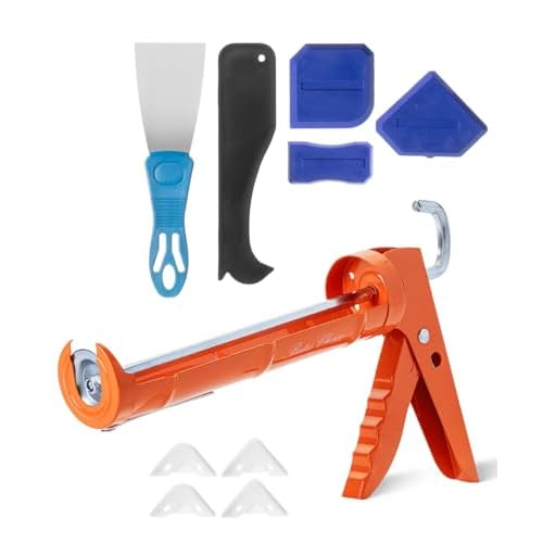 Bates Choice Caulk Gun Kit, 10:1 Thrust Ratio, Dripless Caulking Gun, Caulk Remover Tool, 2 Inch Stainless Steel Putty Knife Scraper, Finishing, Smoothing & Grout Removal Tool, Caulking Tool Kit