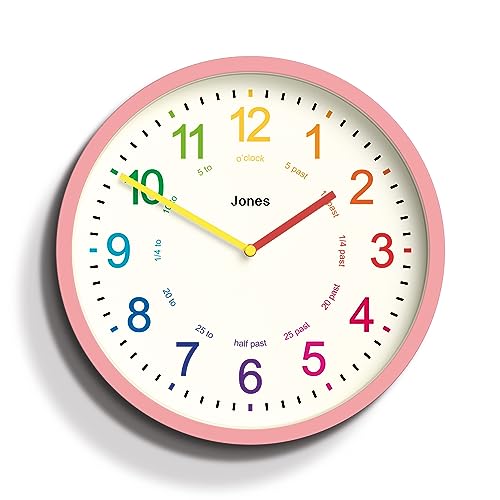 Jones Clocks® Kids wall clock, Pink, 25cm