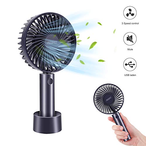 SZMDLX Tragbarer Handventilator, USB-Aufladung, 3 Geschwindigkeiten, Mini-Handventilator mit Basis, geeignet für Zuhause, Reisen, Büro blau