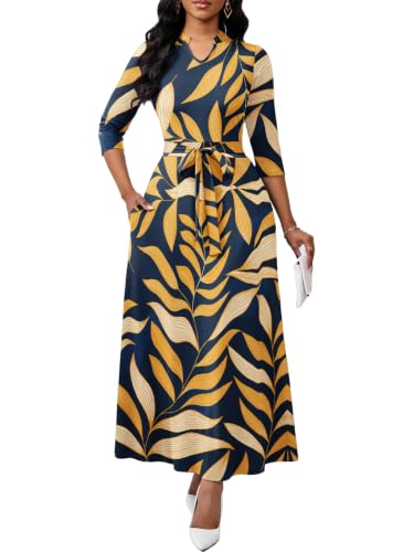Image of BubFee Maxi Dresses for Women Semi Formal Long Dress 3 /4 Sleeve Casual A-line Church Dresses with Pockets