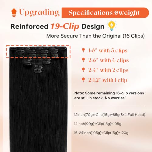 Image of Sunny Hair Clip in Hair Extensions Real Human Hair Jet Black 120g | Remy Human Hair Clip in Extensions for Women 16 Inch Natural Hair Texture, Smooth Blend, Balanced Volume for Everyday Wear