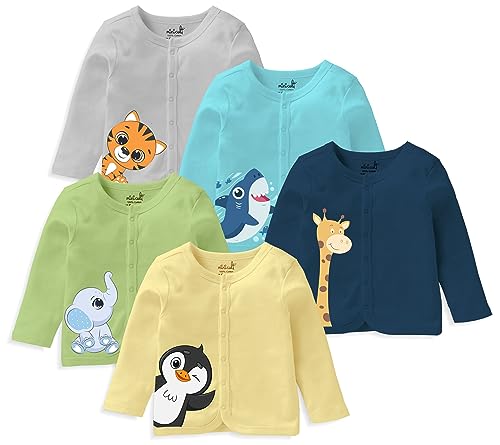Image of minicult Set of Cotton Unisex Front Open T-Shirt with snap Buttons Pack 5 jhabla