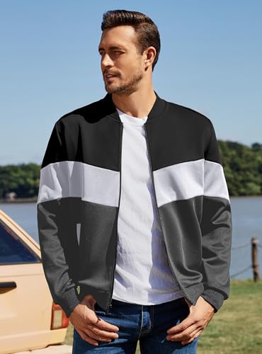 Image of Men's Lightweight Varsity Jacket Casual Bomber Jacket Stylish Color Block Coat