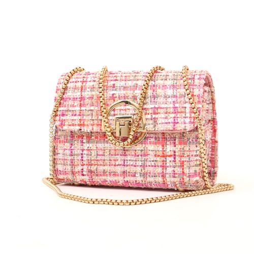 Image of Women Tweed Small Shoulder Bag Handbag and Purse Fashion Ladies Chain Quilted Crossbody Bag Evening Bag Clutch