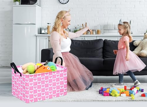 Image of Pink Valentine Gift Love Storage Basket Clothes Laundry Storage Box Shelf Bins, Gift Basket Laundry Hamper with Handles