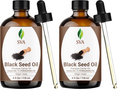 Image of SVA Black Seed Oil - 4 Fl Oz - for Face, Skin Care, Hair Care, Scalp Massage & Body Massage - Carrier Oil with Dropper (Pack of 2)