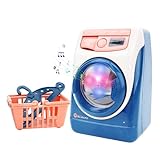 DIELIANHUA Lavadora Juguete Niño Electrónica con Sonidos Realistas y Luz Juego de Lavandería con Cesta de la Ropa y Perchas Juguetes del hogar para Niñas y Niños (Azul)