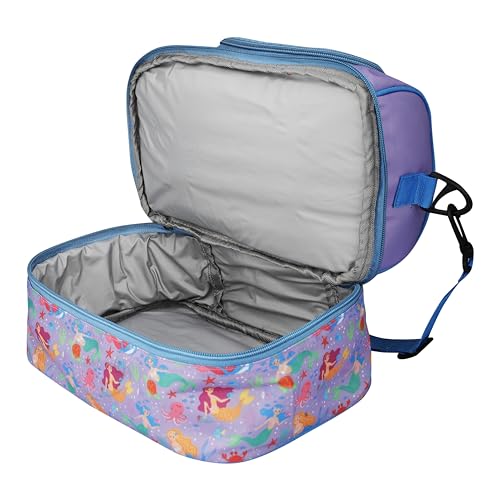 Image of Ji and Ja Multi Compartment Dual Slot Lunch Bag Double Insulated Tiffin Lunch Bag with Multi Zipper Pockets for School (Mermaid Purple)