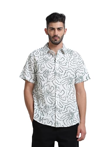 Image of StitchX Men's Half Sleeve Abstract Floral Printed Pure Cotton Shirt