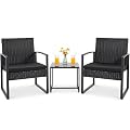 Flamaker 3 Pieces Patio Set Outdoor Wicker Furniture Sets Modern Rattan Chair Conversation Sets with Coffee Table for Yard and Bistro (Black)