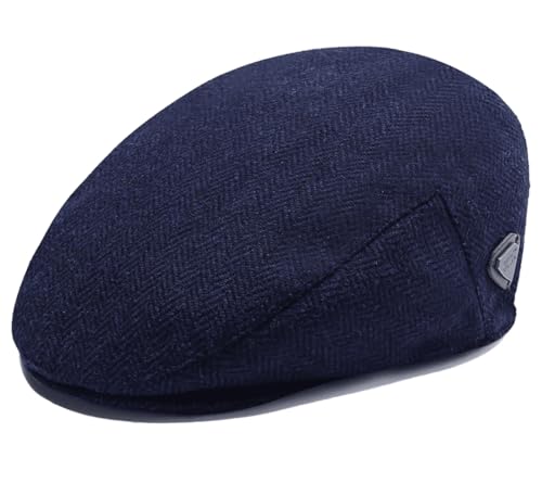 MA Online Gorra plana a cuadros para hombre, aspecto de cuero, para abuelo, Newsboy, gorra plana cálida, Azul marino liso., XXL