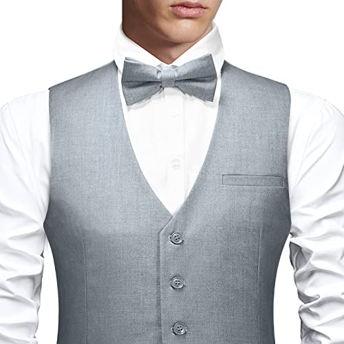 Faimo Grey Suit Vest For Men Formal, Business Tuxedo Vest Bow Tie Pocket Square Set, Mens Dress Vest For Wedding(Xs-4Xl) #TOP4