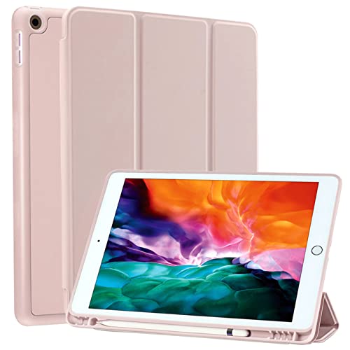 SIWENGDE Compatible for Apple iPad 9.7 Case 2018 iPad 6th Generation Cases/2017 iPad 5th Generation Case with Pencil Holder,Slim Soft Silicone Smart Trifold Stand Protective Cover(Light Pink)
