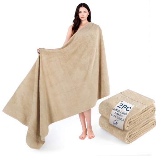 Image of Cotton Paradise 100% Cotton Turkish Towel Set, Soft Absorbent Quick Dry, 2 Piece 35x70 Bath Sheet Set, Beige