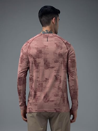 Image of TECHNOSPORT Men's Slim Fit All Over Print Jacquard Crew Neck Full Sleeve T-Shirt, Quick Dry Activewear Tee with UPF 50+ Sun Protection for Gym, Running, Sports & Everyday Wear