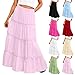 Girls Summer Tiered Flowy Maxi Skirt Elastic High Waist Boho A-Line Long Swing Pleated Beach Skirts for 4-15 Years