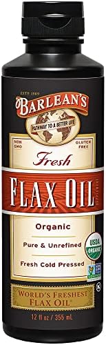 Barlean's Organic Flaxseed Oil Liquid, Cold Press Flax Seeds, 7,640mg ALA Omega 3 Fatty Acid Supplement for Healthy Hair, Skin, and Eyes, Vegan & Gluten Free, 12 oz