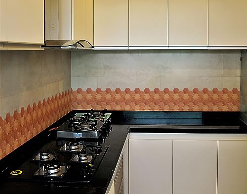 Image of WallDesign Terracotta Hexagon Tile Sticker - 4ft x 9.75 inch Durable Surface Decoration Film for Kitchen, Cabinet, Table, Furniture, Wall, Bathroom, Door, Refurbishment