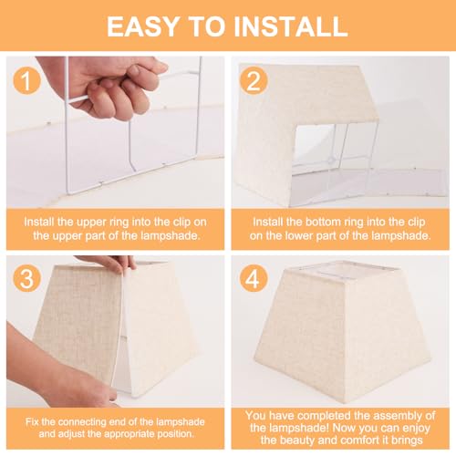 Image of Beige Lamp Shade, 8''x8''Top 13''x13''Bottom 10'' Height, Square Lampshade Replacement Lamp Shade Natural Linen Hand Crafted for Table Lamps Floor Lamps Pendent Light, Assembly Required