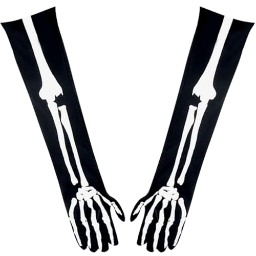 Halloween Bone Gloves, Black Skeleton Gloves, Black Cosplay Accessory Costumes with White Bone Print, for Women, Men, Parties, Cosplay, Performance, Daily Wear