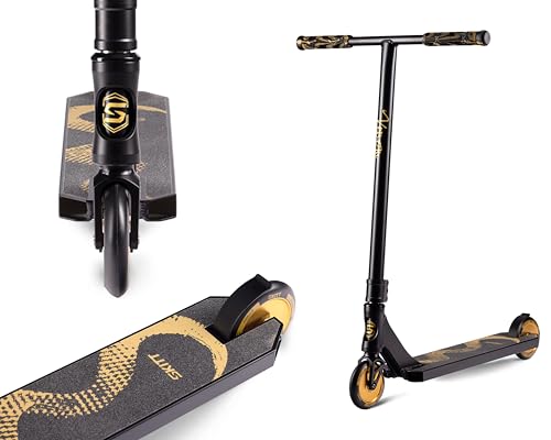 Patinete Freestyle SKITT - Venom | Rodamientos ABEC-9 de Alto Rendimiento | Construcción Ligera de Aluminio | Manillar Freestyle con rotación de 360° (Dorado)