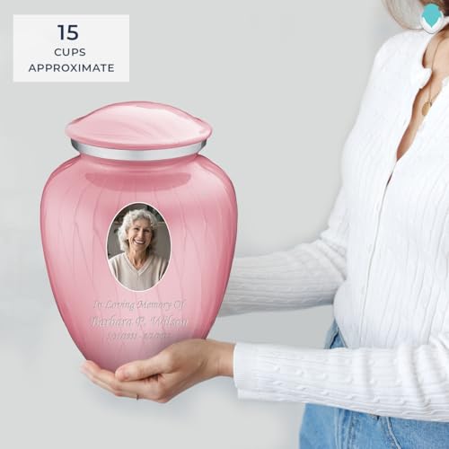 Image of Geturns - Adult Cremation Urns for Human Ashes I Large Pearl Pink Photo Funeral Urn for Female and Male I 200 lbs