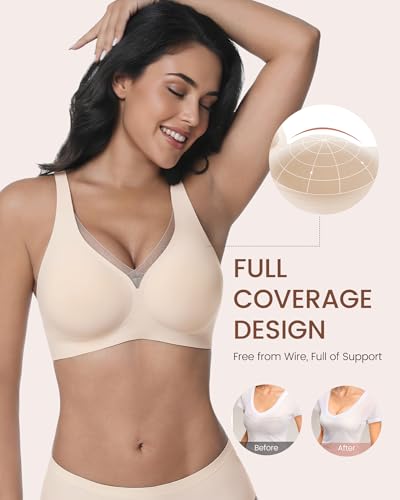 Image of Vinfact Deep V Mesh Bras for Women No Underwire Buttery Soft Wireless Bras Lightly Support Seamless Bralettes