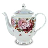 Peony and Strawberry Blue Bone China - 40 Ounce Teapot