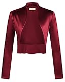 Women's Long Sleeve Silky Satin Shrug Bolero Cardigan for Evening Dresses Elegant Tops Wine Red S