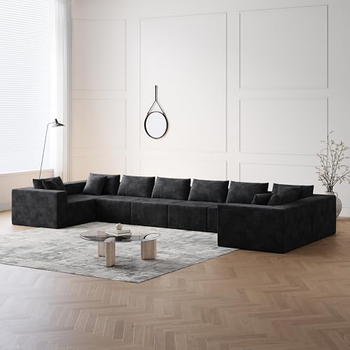 Caviresta Premium Black Corduroy 8-Seater Sofa for Living Room, Stylish