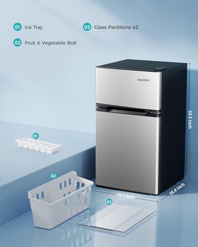 EUHOMY Mini Fridge with Freezer, 3.2 Cu.Ft Mini Refrigerator fridge, 2 door For Bedroom/Dorm/Office/Apartment - Food Storage or Cooling drinks, Silver on Fridge.com