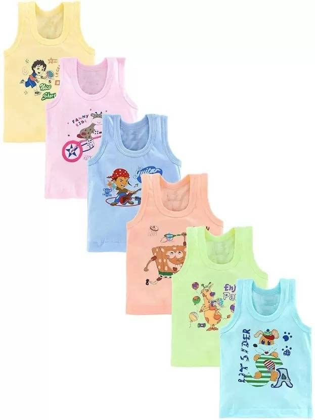 Pari Lifestyle Baby Boys Soft Cotton Printed Multicolor Vest Inner Wear for Infants Kids Toddler Pack of 6