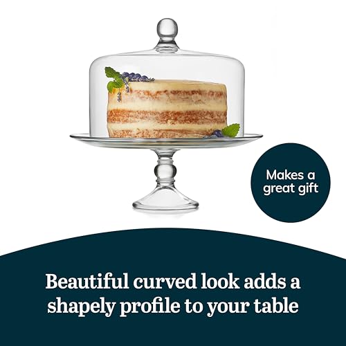 Libbey Selene Glass Cake Stand with Dome Lid, Elegant Curved Footed, Covered Cake Stand, Versatile Serving Dish for Variety of Desserts and More - Image 6