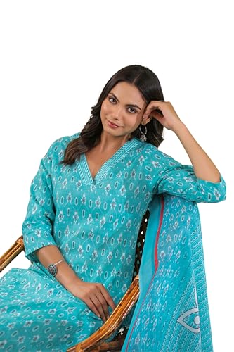 Image of Sky Blue Printed Kurti Set with Duppata