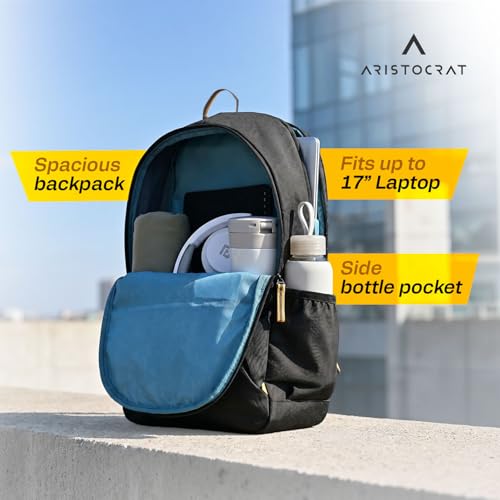 Image of Aristocrat Lava 17 Inch Compatible Laptop Backpack 25L | Premium Durable Fabric | 2 Compartments with Side Bottle Pocket | Padded Backpanel | Office & Travel Backpack for Men & Women
