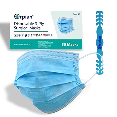 UK Manufacturer | Orpian 30 pieces Premium Blue Type IIR Medical Face Mask | Includes 10 Easi-Fit Silicon Straps. EN14683:2019. BFE 98%+ Premium Comfort Edition