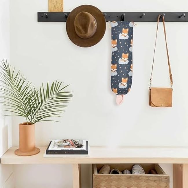 Plastic Bag Holder Grocery Bags Organizer Dispenser Storage Fox Cloud for Kitchen Wall Mount