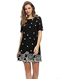 ROMWE Women's Short Sleeve Floral Print Summer Beach Casual Loose Tunic Dress Black S