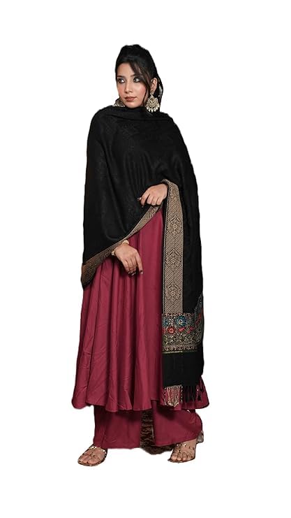 s.t. NAZAAKAT Self-Designed Women's Beautiful Acrylic Shawl/Stole for Mild Winters, Traditional Floral Border, All Season-picture-10