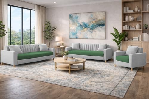 Image of Casaliving Garcia 3+2+1 Seater Sofa Set for Living Room (Green Grey Colour) Premium Fabric Sofa