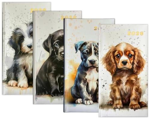 PSO 2026 Diary Slim Week to View Fashion soft padded hardback vintage Diary (Cute Dogs)